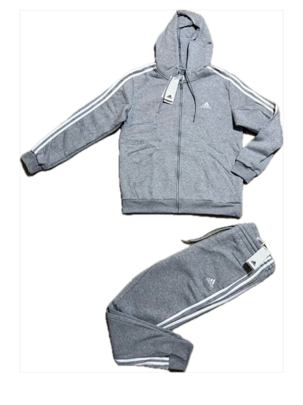 NWT - Adidas Women's Gray Hooded Sweatsuit Set with White Stripes